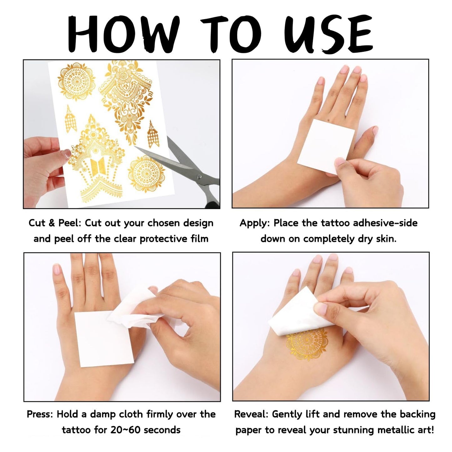 SHEBEEDO 9 Sheets Gold Metallic Temporary Tattoos,110+ Shimmer Glitter Designs Floral, Mandala,necklaces,Waterproof Long Lasting Body & Face Art Sticker for Women & Girls, Festival, Party, Beach, Cosplay