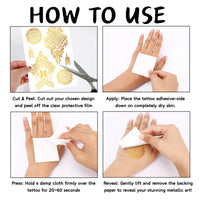 SHEBEEDO 9 Sheets Gold Metallic Temporary Tattoos,110+ Shimmer Glitter Designs Floral, Mandala,necklaces,Waterproof Long Lasting Body & Face Art Sticker for Women & Girls, Festival, Party, Beach, Cosplay