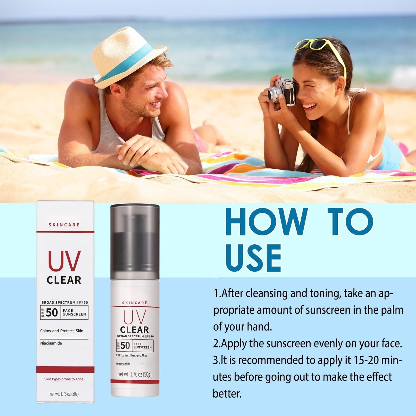 OuXing Mineral Sunscreen SPF 50+,Sunscreen SPF 50+PA++++, Soothing Sun Cream SPF50,Hydrating Sun Cream SPF50,Niacinamide Sunscreens,Korean Sunscreens,Suncream Factor 50,UVA and UVB Protection,50g