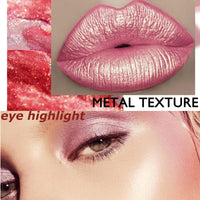 QUIWEN Metallic Shine Glitter Lipstick, Glitter Pink Lip Gloss Matte Lipsticks For Women Long Lasting Lightweight Soft Metallic Lipstick Waterproof Non-Stick Cup Not Fade Pink Lipstick Gift