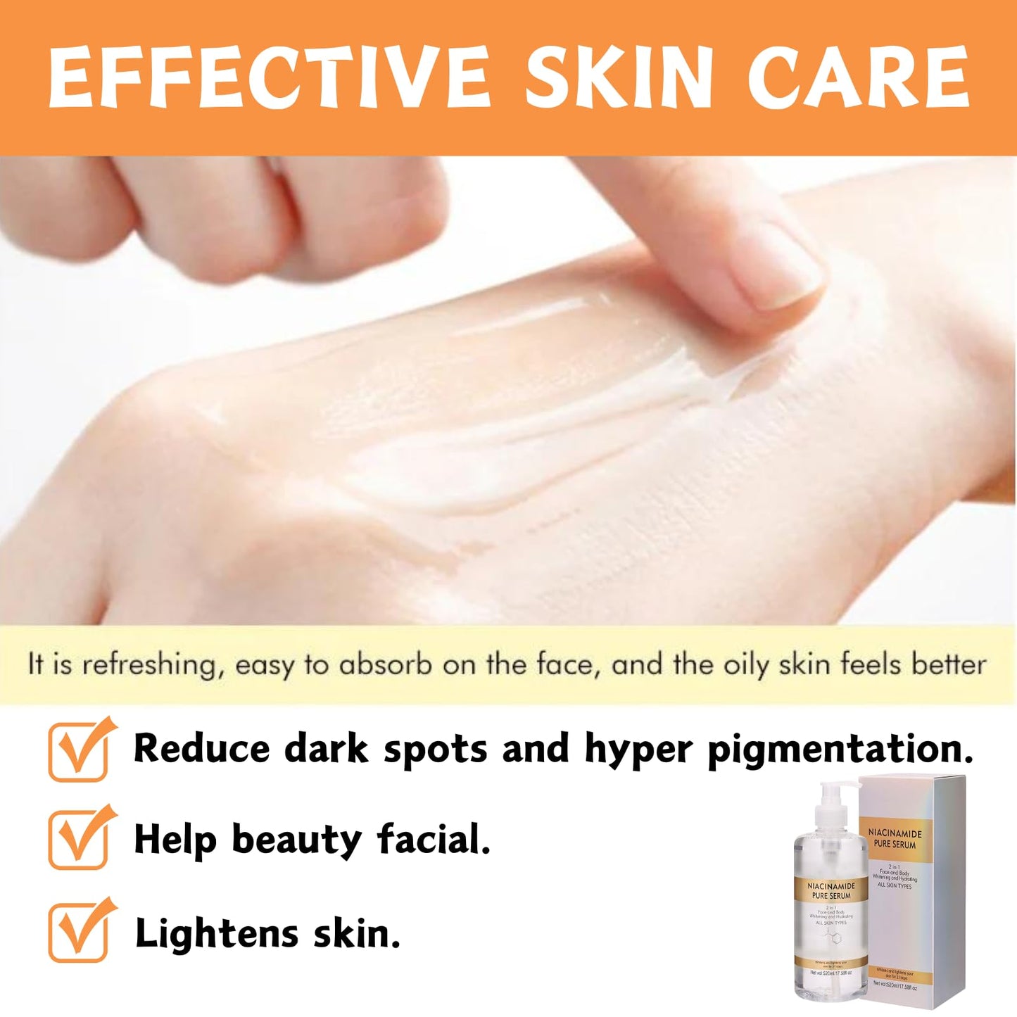 Trendyfave 520ml Niacinamide Pure Serum, Large-capacity 2 In 1 Face & Body Niacinamide Serum, Pore Reducer Face Serum,Shrinking Enlarged Pores Serums Skincare, Face Serum For Women, Balancing Sebum Production
