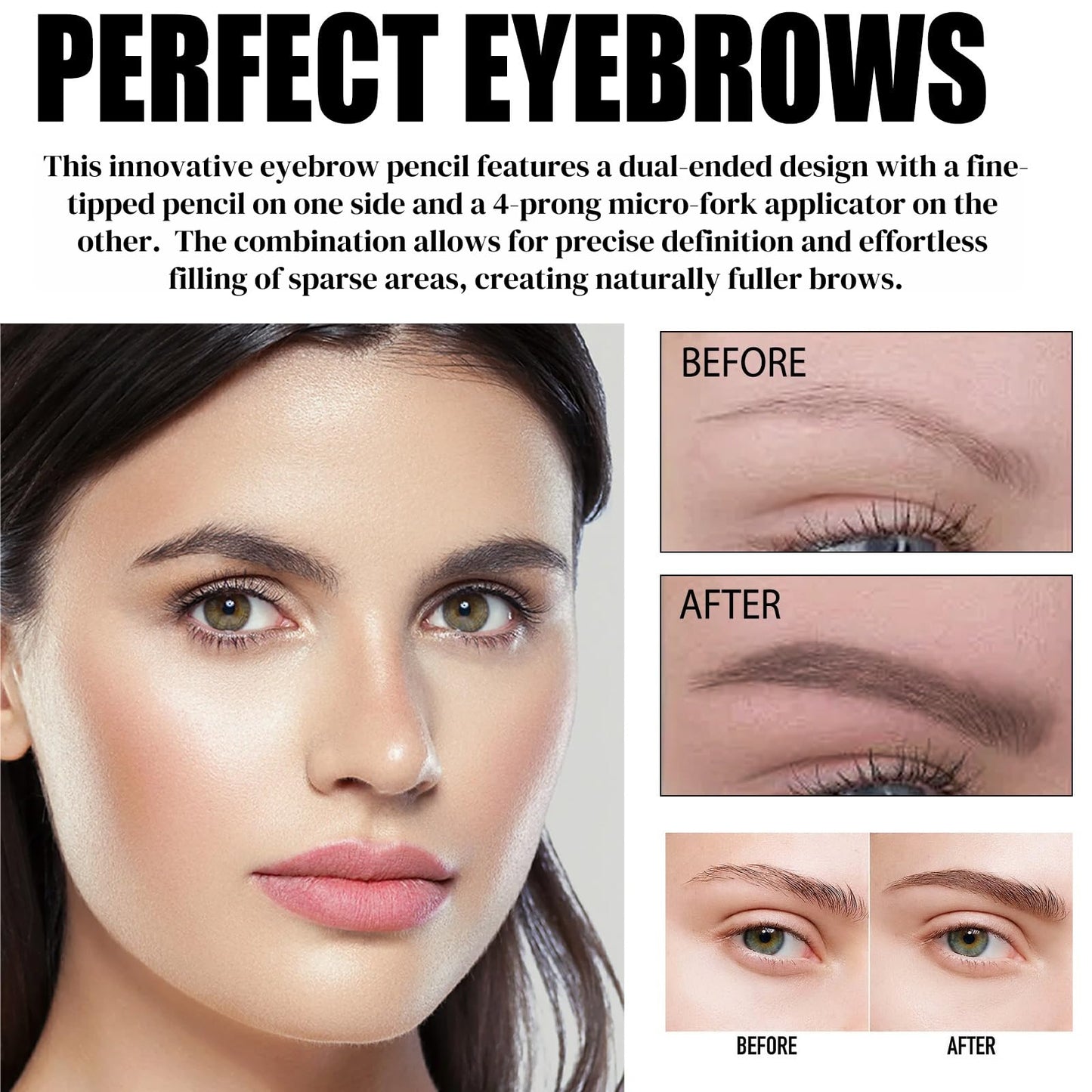 Oumun Eyebrow Pen,2-in-1 Eye Brow Pencils for Women with 4-Fork-Tip & Precise Brush-Tip,Waterproof Eyebrow Pencil Contouring Pen,Dual Ended Eyebrow Pen,Black Eyebrow Tint,Brow Microfilling Pen,Brow Tint Pen