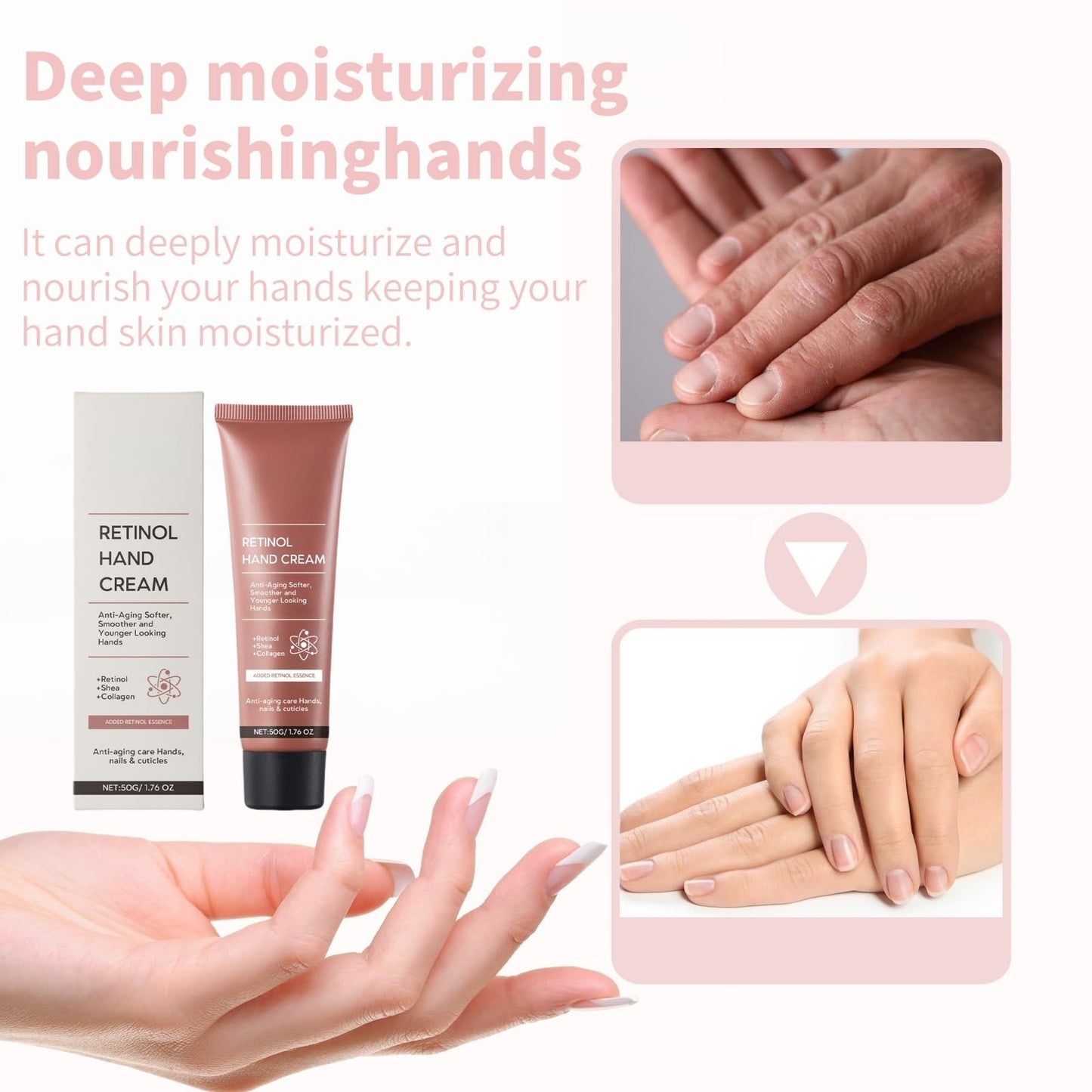 Jinjiar Retinol Hand Cream,Firming Anti-Aging Hand Lotion,Relief Intense Moisture Hand Balm,Moisturizer for Dry Cracked Hands,Anti Aging Hand Cream,Retinol Hand Balm Anti Aging,Protects Skin&Nails