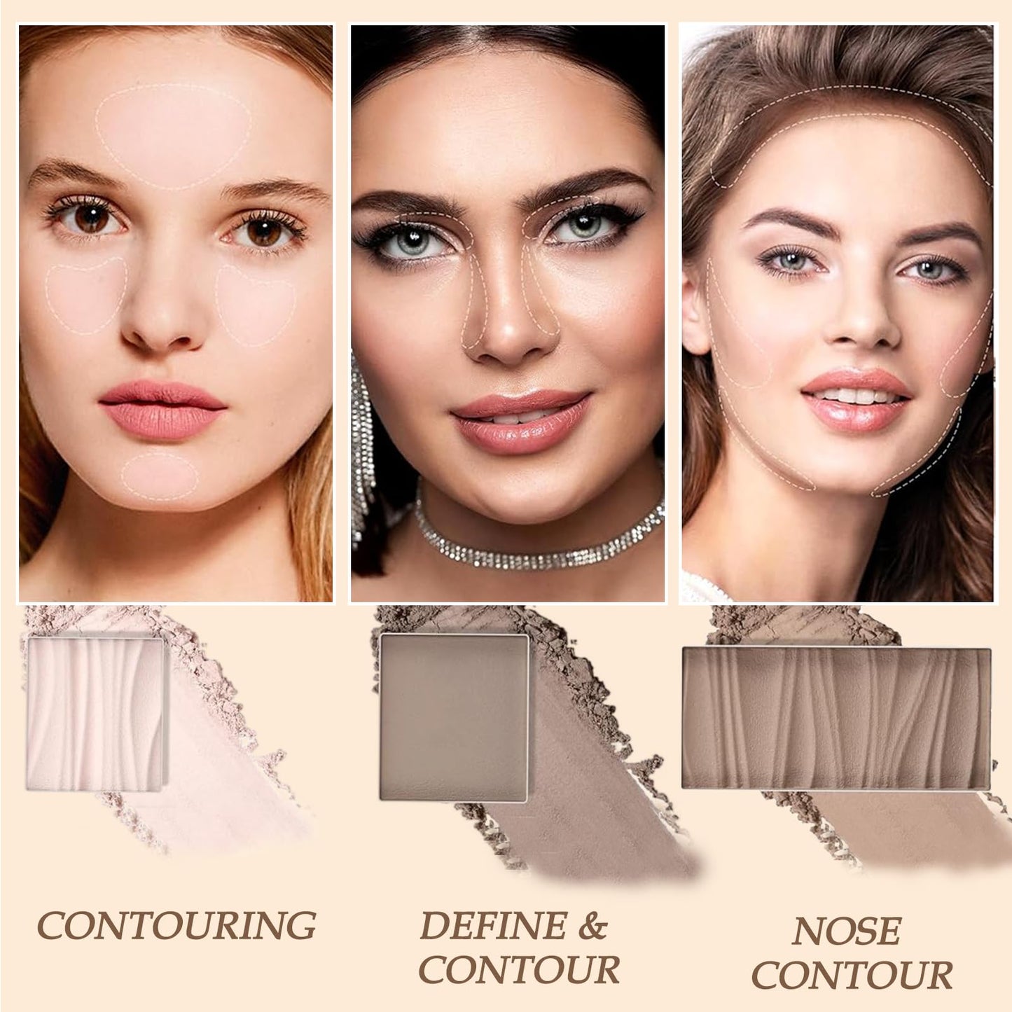 Generic Contour Palette 3-Shade Contour Palette Face Bronzer Highlighter Silky Smooth & Blendable Texture Contour Powder Palette Multi-Use Face Palette Blendable Compact Matte Powder Makeup