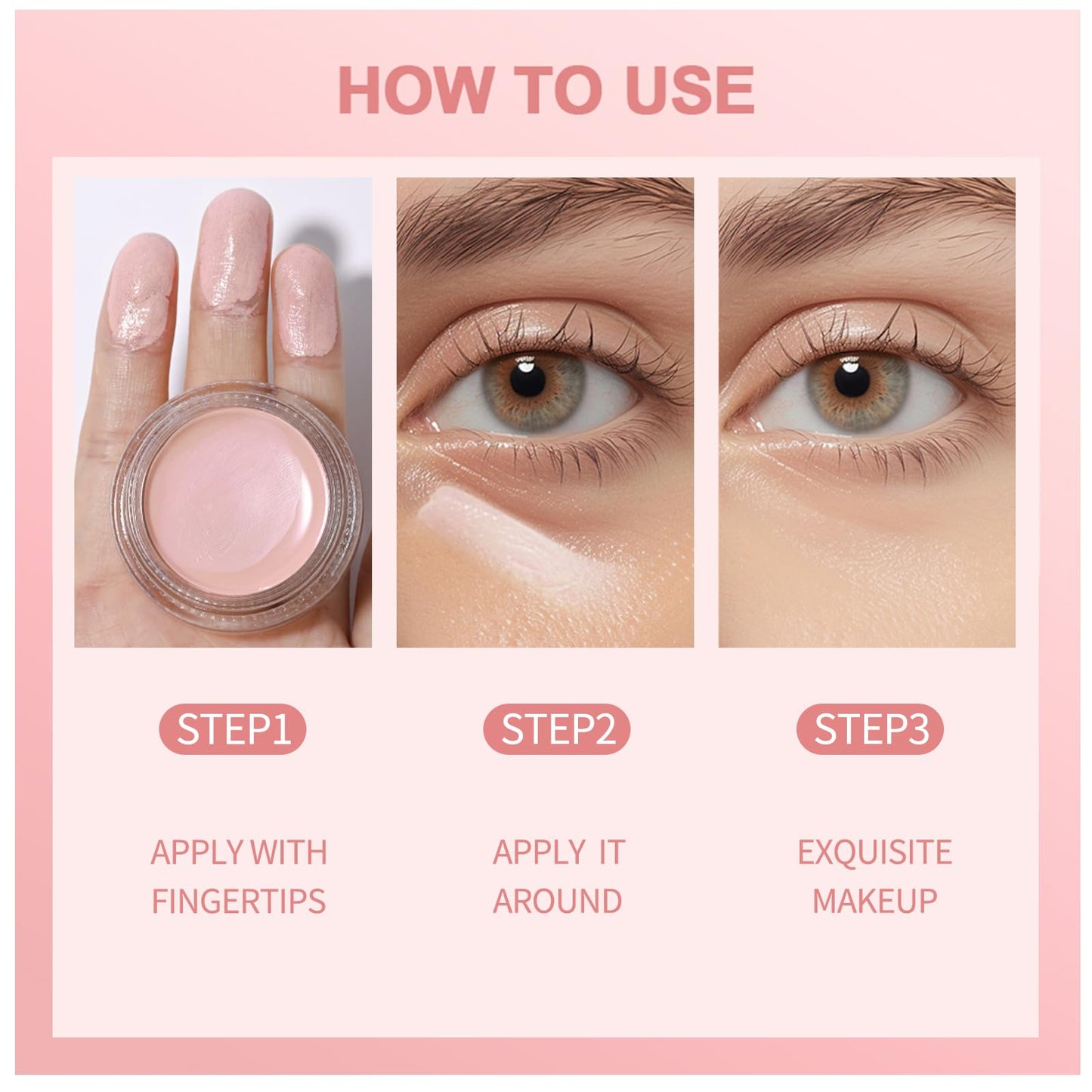Erinde Under Eye Brightener, Under Eye Concealer Full Coverage, Under Eye Colour Corrector Dark Circles, Waterproof Pink Concealer Makeup #01