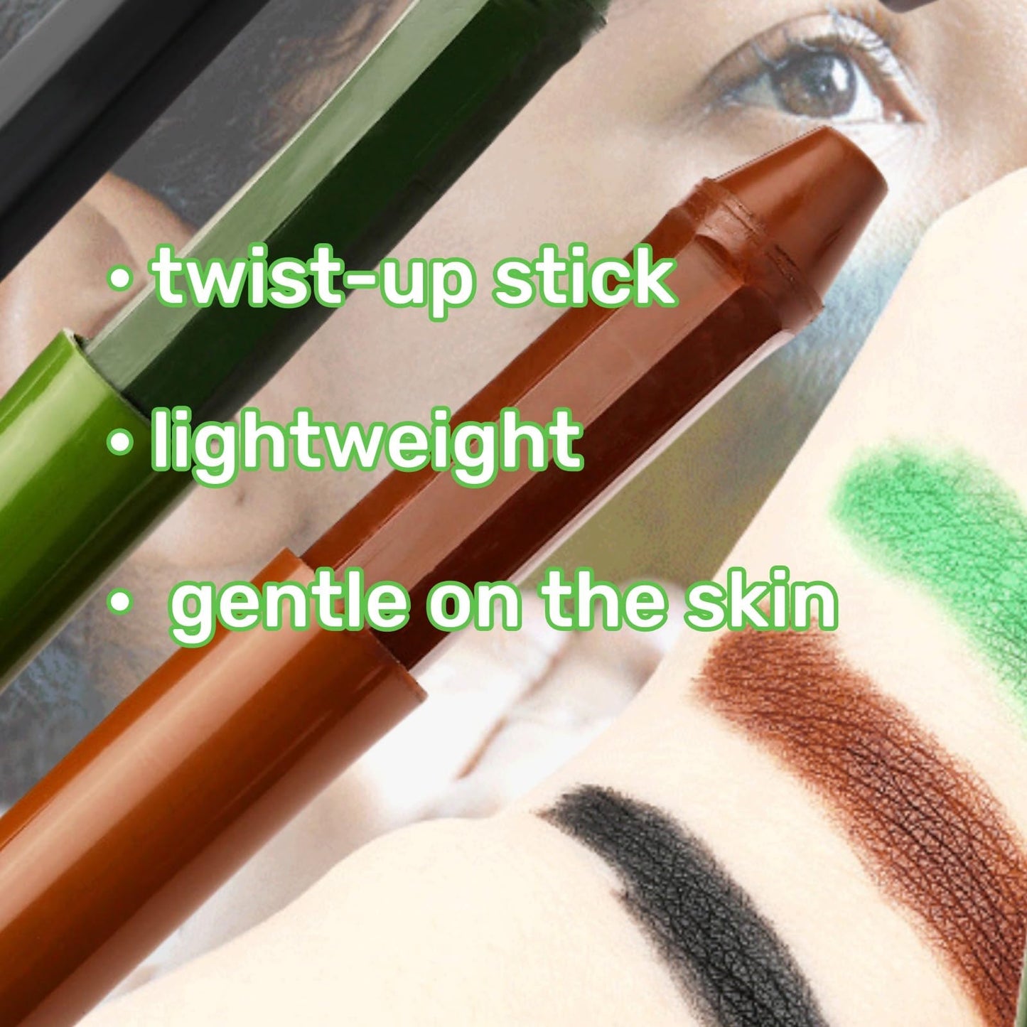 3 Color Camo Face Paint,Camo Face Paint Stick Set,3 Colors Eye Black Camo Face Paint,Waterproof&Sweat-Resistant Body and Eye Camouflage,Camouflage Hunting Face Paint Stick,Face Paint,Green Body Paint