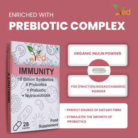 VED Immunity Complex Probiotics and Prebiotics Complex - 10 Billion CFU - 20 Live Bacterial Cultures - 28 Probiotic Complex Capsules for femaie & Male - Lactobacillus Plantarum 28 days Supply.