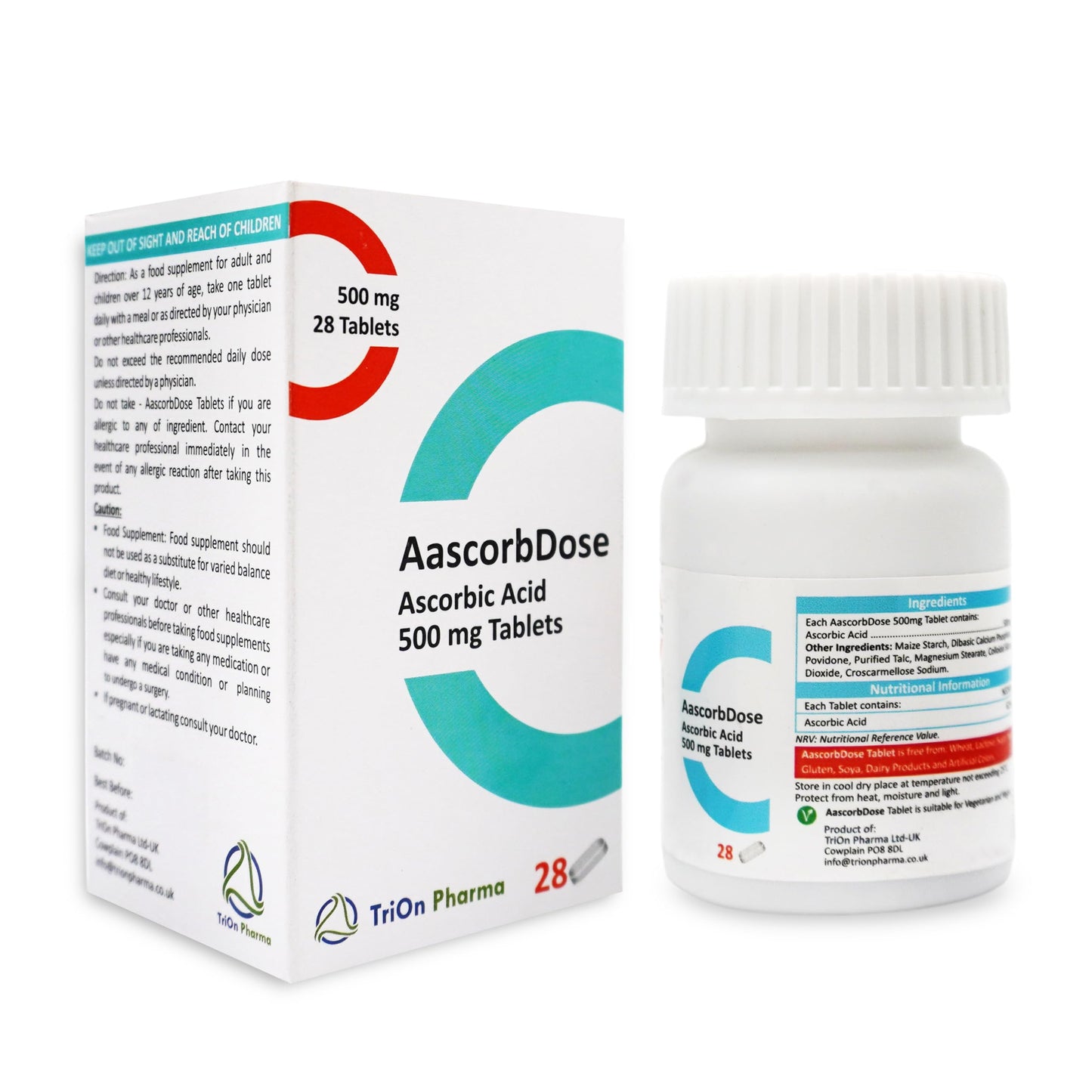 Generic Vitamin C Ascorbic Acid 500mg Tablets, Pack of 28 Tablets