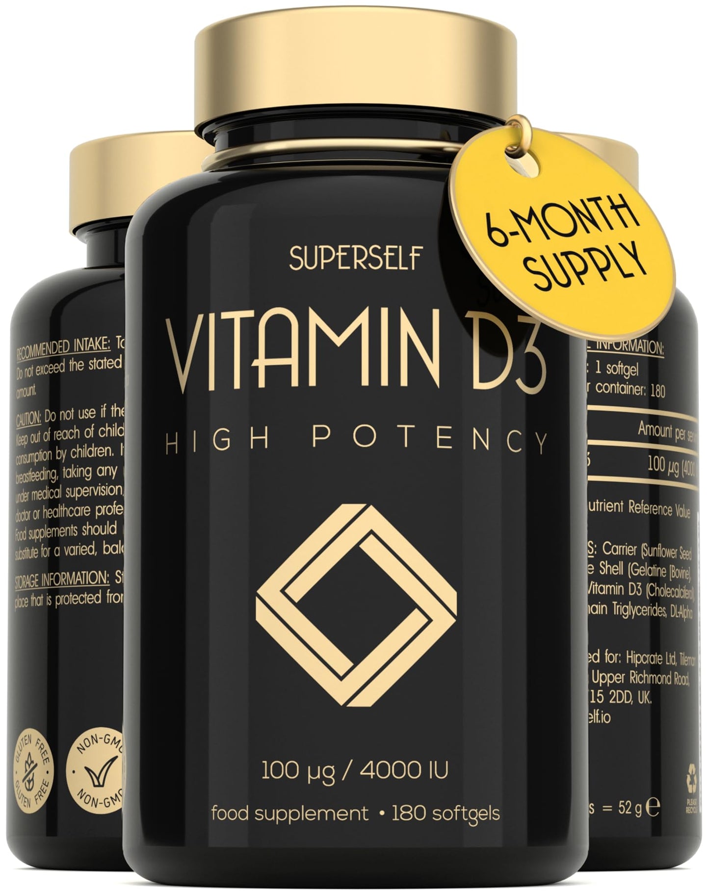 SuperSelf Vitamin D3 4000 IU - Vitamin D Tablets High Strength - 180 Softgel Capsules - VIT D Supplement for Strong Bones, Muscles, Teeth, Immune System - High Absorption Cholecalciferol D3 Vitamins 4000IU