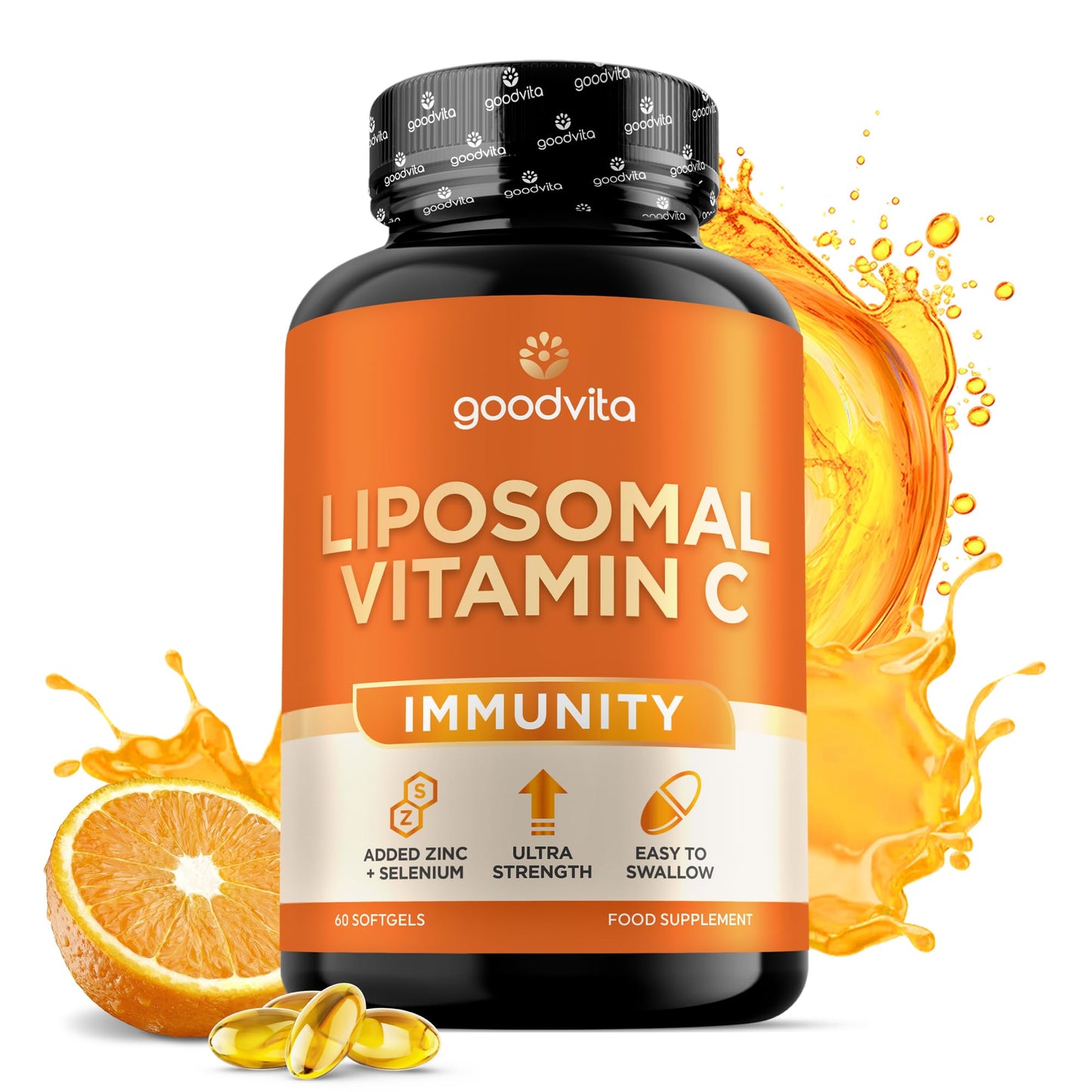 Goodvita Liposomal Vitamin C Softgels 2000mg | 60 Softgels, 1 Month Supply | Added Zinc + Selenium | UK Formulated | Ultra Strength 4X Higher Absorption | Immunity, Energy + Skin | Easy to Swallow