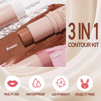 Ceboic 3Pcs Contour Highlighter Blush Stick, Bronzer Beauty Wand with Brush, Waterproof Long Lasting Cream Concealer for Sculpt the Cheeks, Lightweight Smooth Face Makeup Contouring Stick Set for All Skin