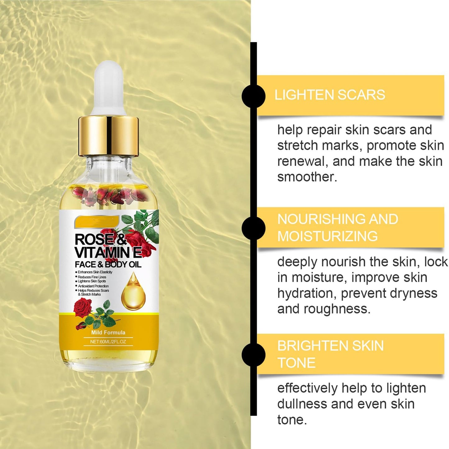 Tianyue Rose Vitamin E Oil,60ml Rose Vitamin E Face & Body Oil, Rose Vitamin E Oil for Skin Anti-Aging Hydrating,Used for anti-Wrinkle, Stretch Marks, Facial Massage and 100% Natural Vitamin E Oil