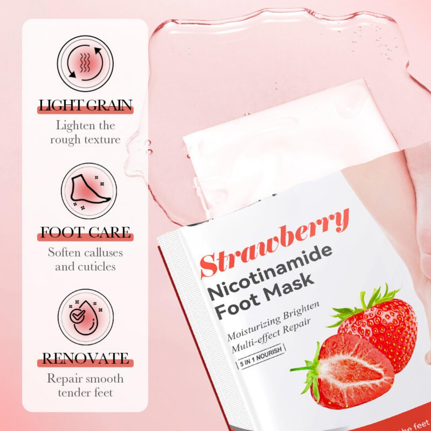 Foot Peel Mask - Foot Mask - Foot Peel Mask for Hard Skin - Foot Moisturiser Socks - Foot Exfoliator - Repair Heels & Removes Dry Dead Skin for Soft Feet 3 Pack (Strawberry)