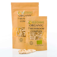 vegishake Organic 7 Mushroom 20:1 Extracts - Chaga Cordyceps T.T Shiitake Reishi Lions Mane Maitake Complex Blends (400 Capsules)