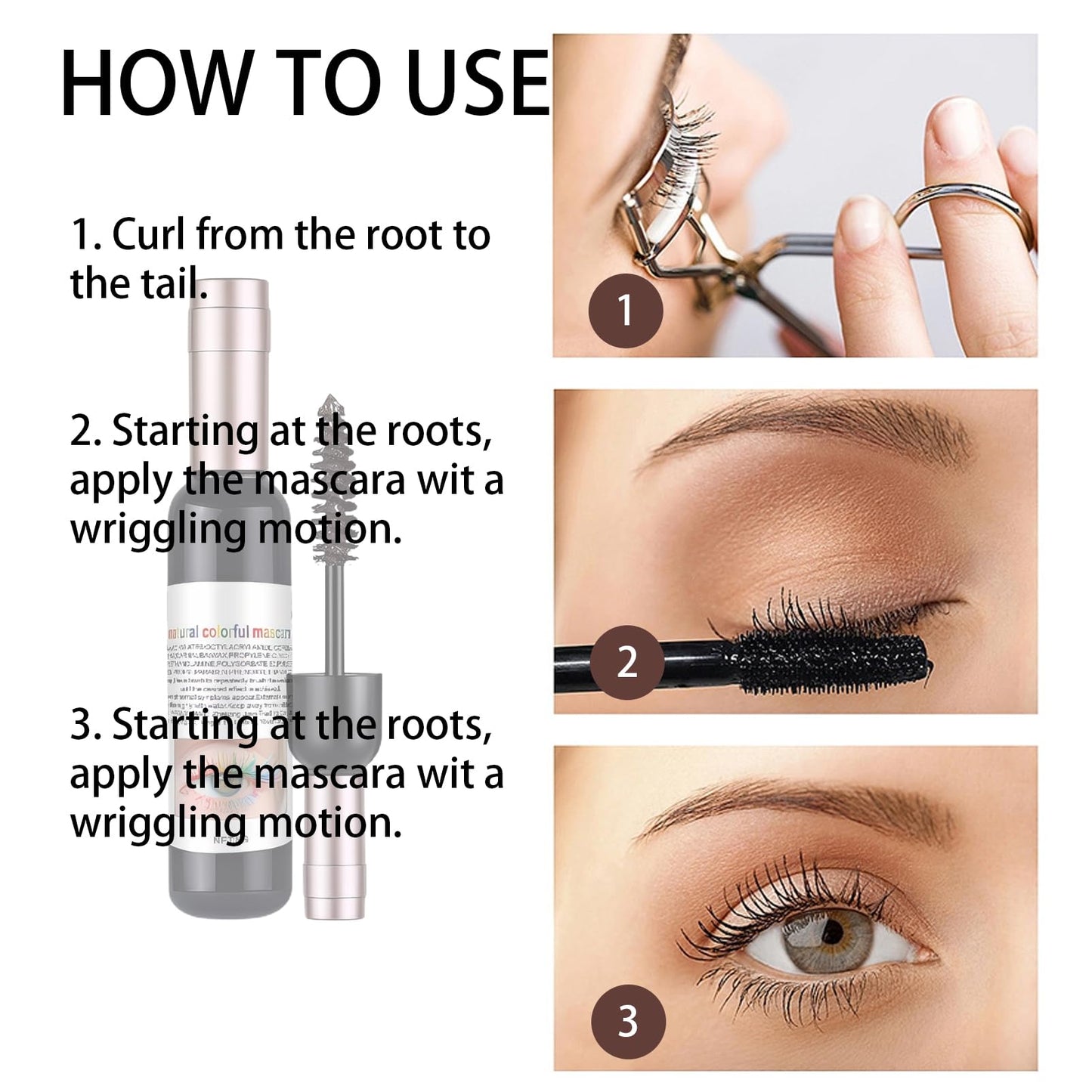 Dark Brown Mascara for Eyes, Long Lasting Thick,Quick Drying & Non-Clump, Smudge-Proof Fiber Mascara, Instant Hair Dye for Christmas, Halloween, Birthdays, Parties