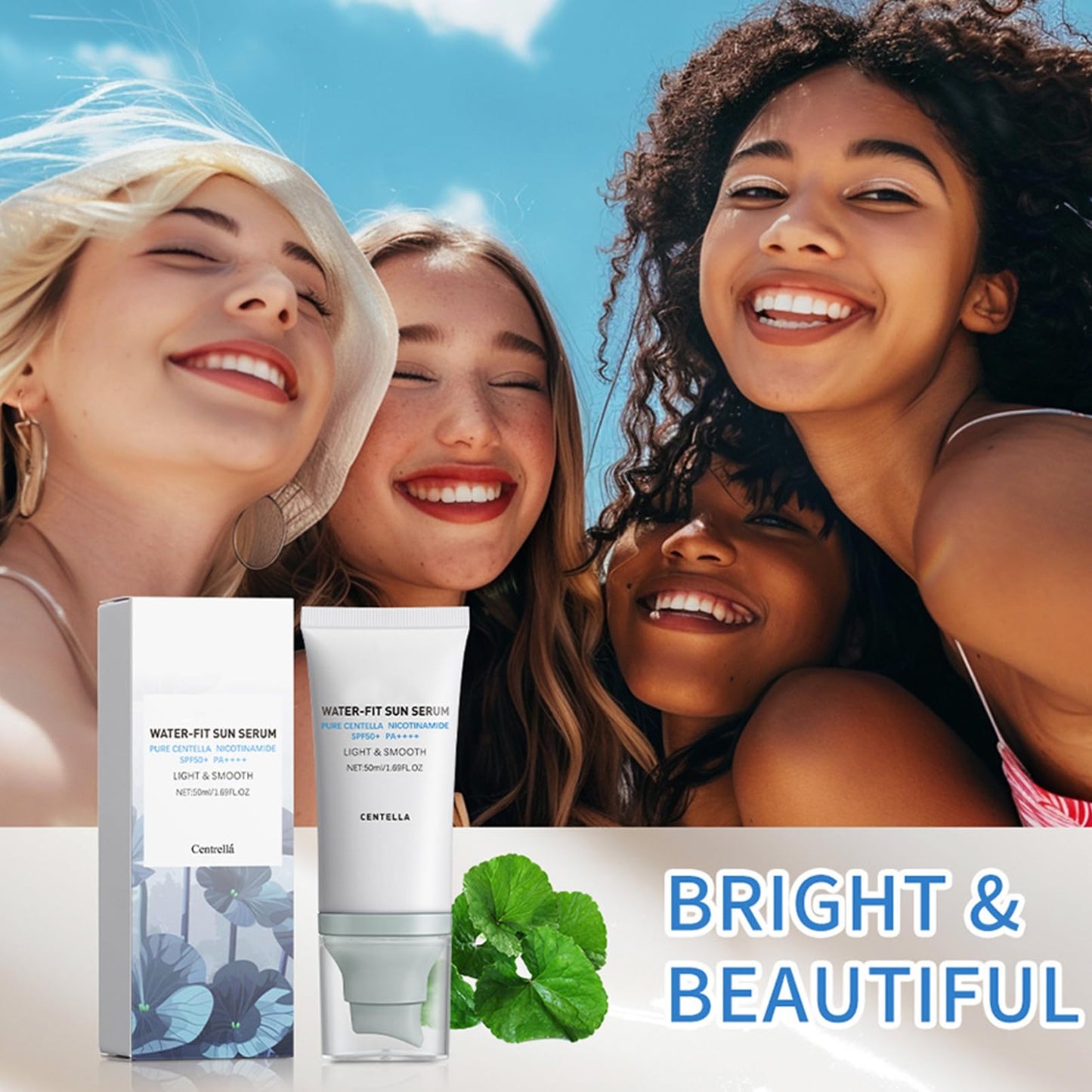 ChicNana Centella Sunscreen, Fit Sun Serum-Cica Wather, Lightweight Spf 50+ Pa++++, Hydrating & Soothing Korean Sunscreen (50ml*2)