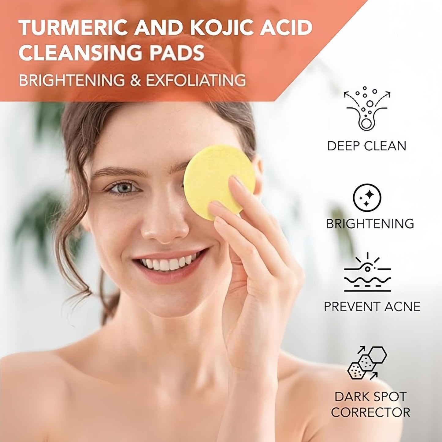 30PCS Turmeric Kojic Acid Cleansing Pads,Turmeric Face Scrub Pads,Cleansing Pads for Exfoliation,Face Pads Cleansing Cotton,Helps Balance Skin Oil and Water,Refreshes Controls Oil,Refines Pores