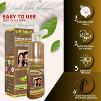 "VEINIRA Herbal Quick Hair Colour Shampoo: Effortless Instant Dye for Men and Women, 100% Natural Ingredients, No Ammonia, No Skin Stains, Speedy Application - 200ml (Medium Brown)