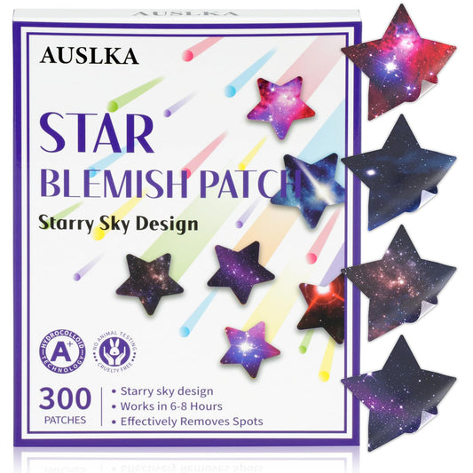 AUSLKA Pimple Patches (300 Patches),Hydrocolloid Patches,Spot Stickers with Star Shaped,Facial Stickers,Pimples, Blemishes, Zits for Face