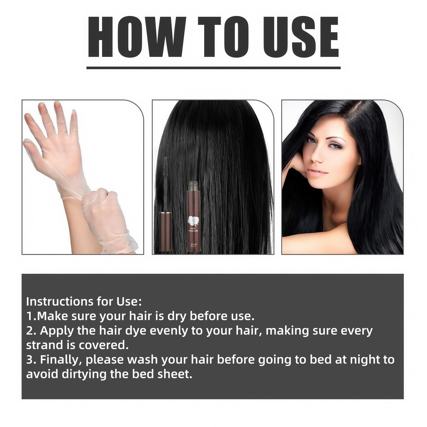 Ruojiar Temporary Root Touch Up,Hair Mascara for Grey Hair,Black Hair Mascara for Grey Hair Cover Up,Root Touch Up Stick with Brush,Suitable for Both Men &Women,Quick Dry Gray Root Cover Up Smudge(Black)