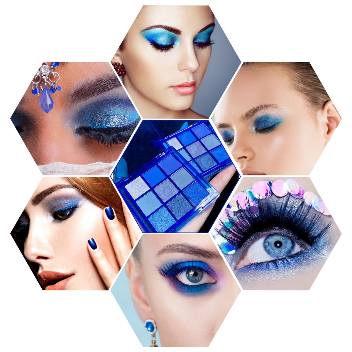 Fychuo Blue Eyeshadow Palette Glitter Eyeshadow Royal Blue Eye Shadow Pallets for Women Navy Blue Eyeshadow Sparkle 9 Colors Eye Makeup Shiny Shimmer Waterproof Palettes
