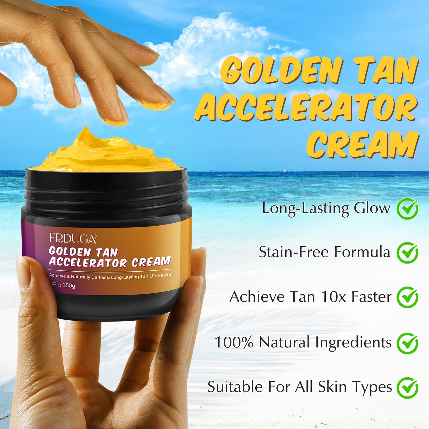 Generic Tanning Accelerator Cream, Sun Bed Tanning Accelerator, Intensive Tanning Cream for Fast and Natural Tan, Long-Lasting Hydrating Formula 150g