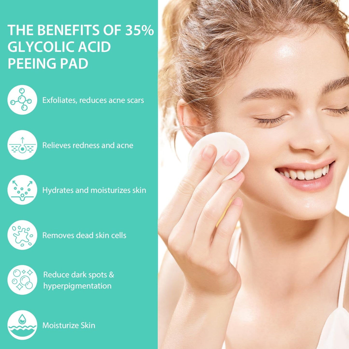 IREV Glycolic Acid Resurfacing Pads 35% for Face and Body- Exfoliating Facial Peel with Vitamins B5, C & E, Green Tea - Glycolic Acid Face Wash for Cleansing Peeling 50 Pads