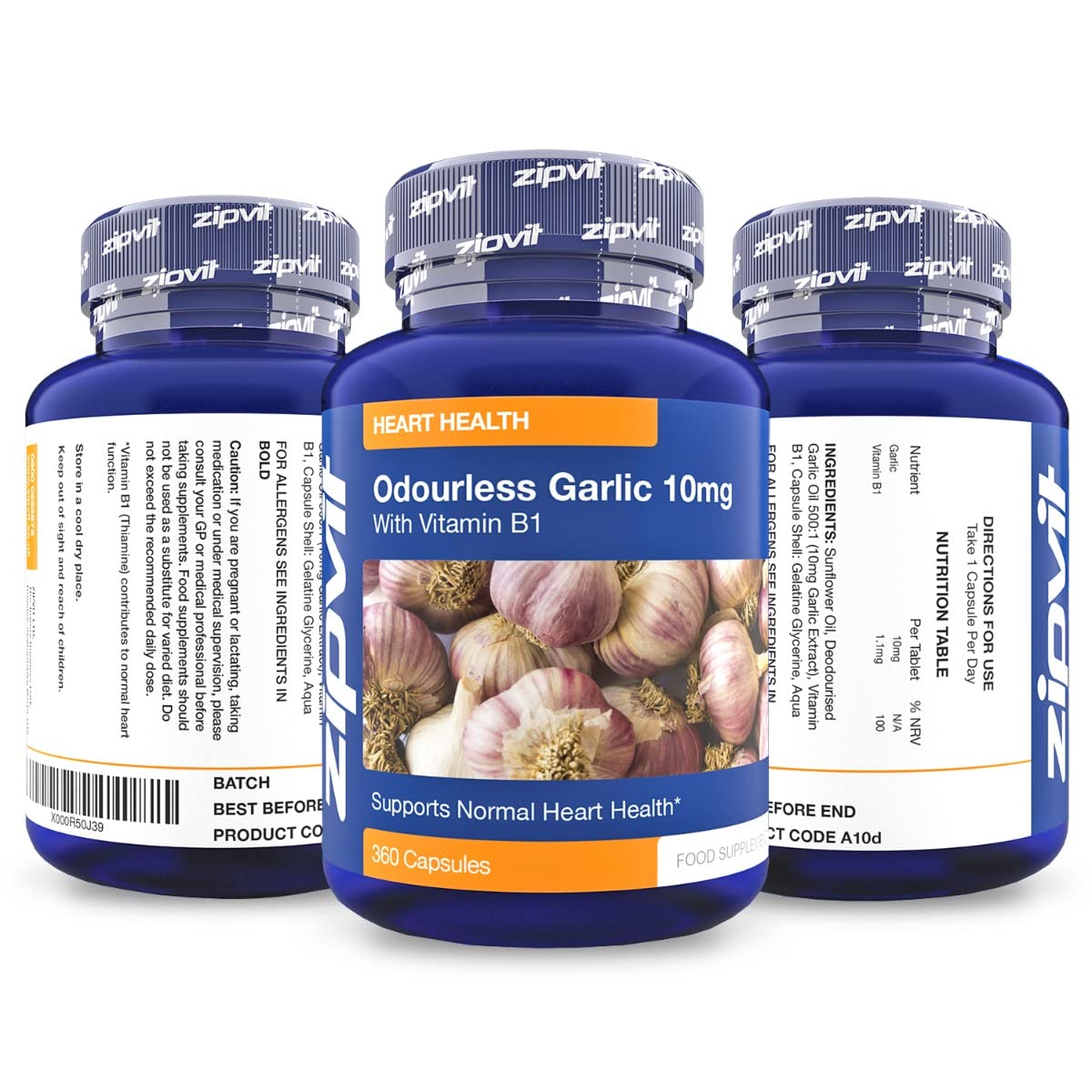 Zipvit Garlic Odourless 10mg Capsules, 360 Pack. 1 a Day Formula. Made in UK. 12 Months Supply.