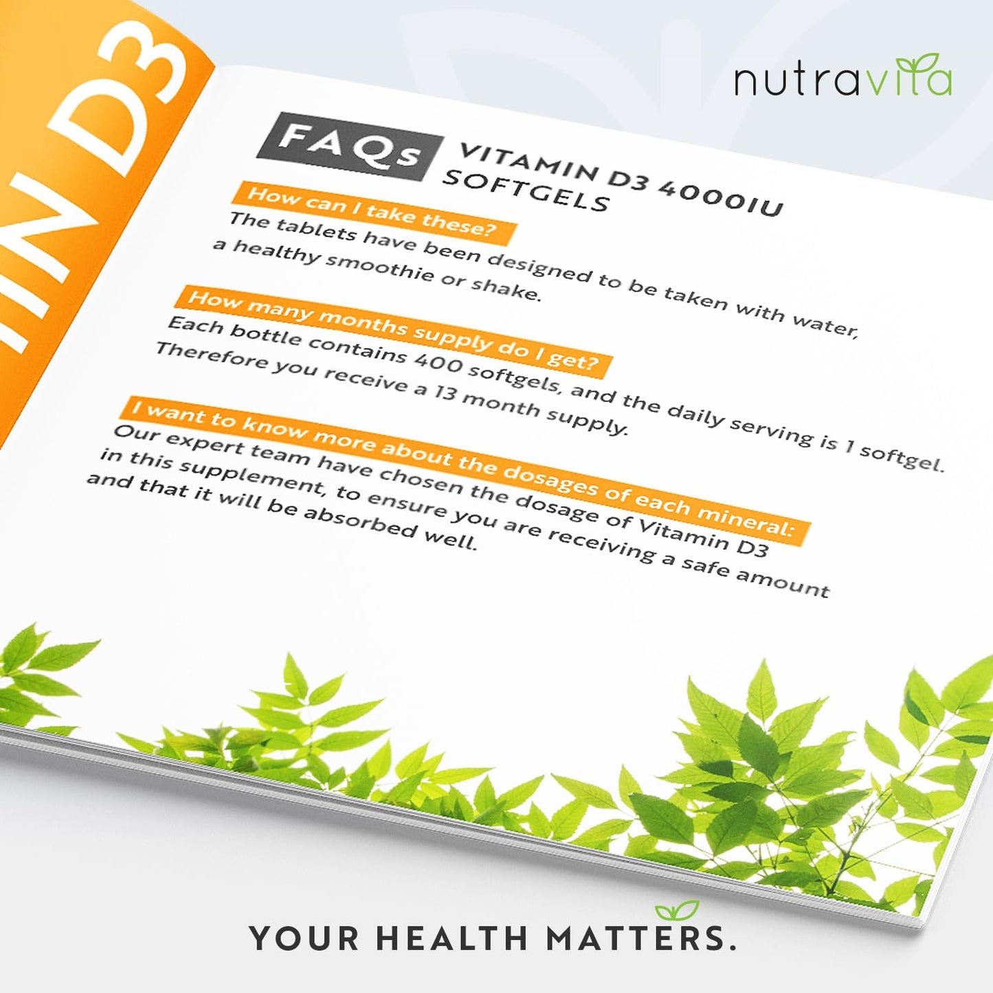 Vitamin D3 4000 iu - 400 High Strength Easy to Swallow Premium Softgels - Over A Year's Supply - Max Strength Vitamin D3 Cholecalciferol Supplement - Manufactured in The UK by Nutravita