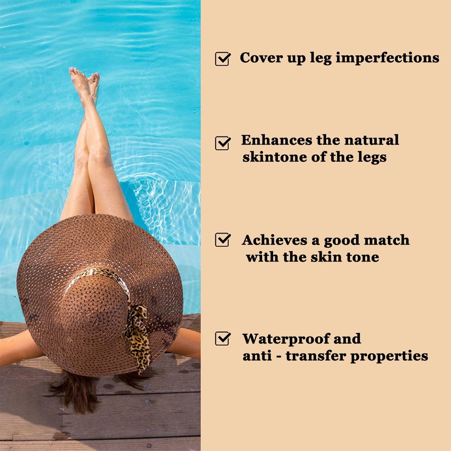 AuraBeen Waterproof Full Coverage Leg Makeup - Conceals lines and other skin concerns on mature skin - Smooth, long-lasting body makeup - No transfer formula - Light brown tone