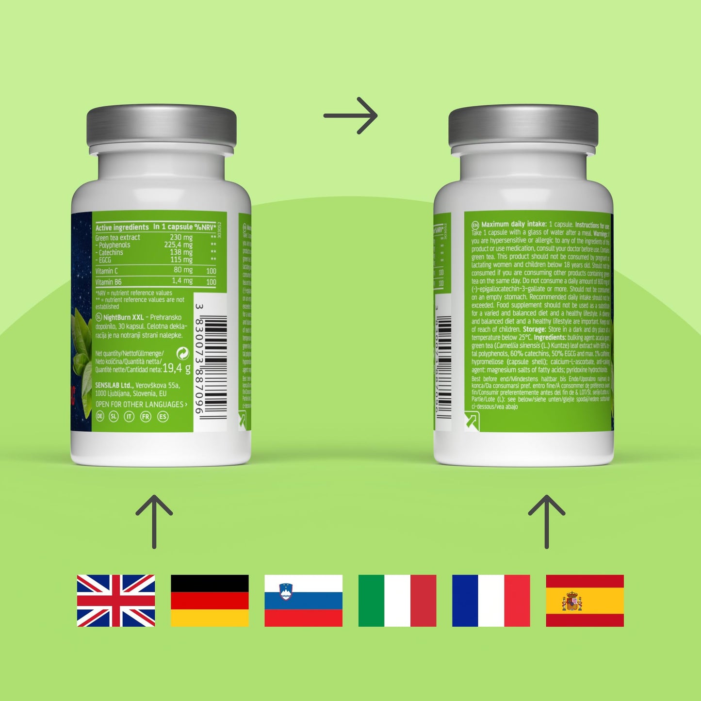 Slimjoy Weight Loss Capsules, Premium Green Tea Extract, with Added Vitamins B6 and Vitamin C - 90 Day Supply Sensilab Slimmium, NightBurn XXL