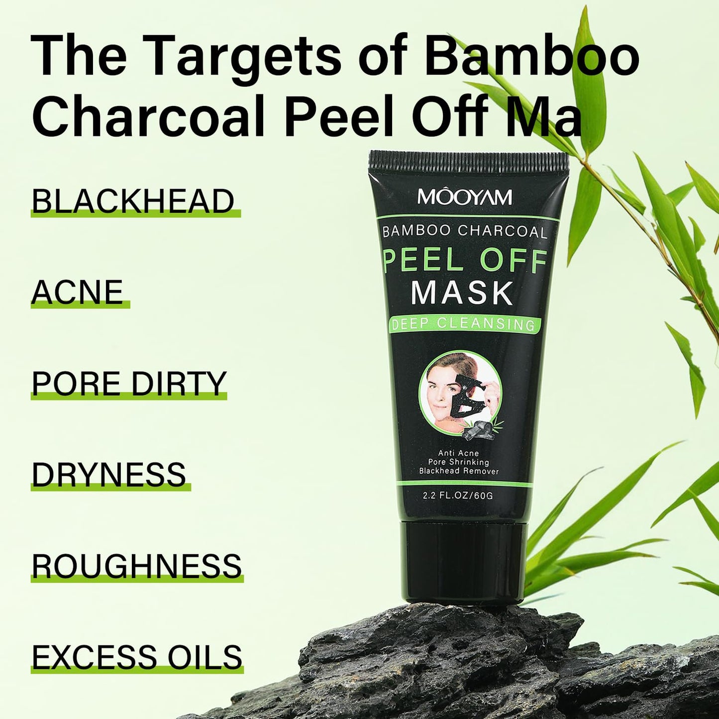 IREV Bamboo Charcoal Peel Off Mask, Blackhead Remover Peel Off Mask Charcoal Face Masks for Deep Cleansing, Blackhead Peel Off Mask for Smooth & Clear Skin Black Peel Off Face Mask Charcoal Face Mask