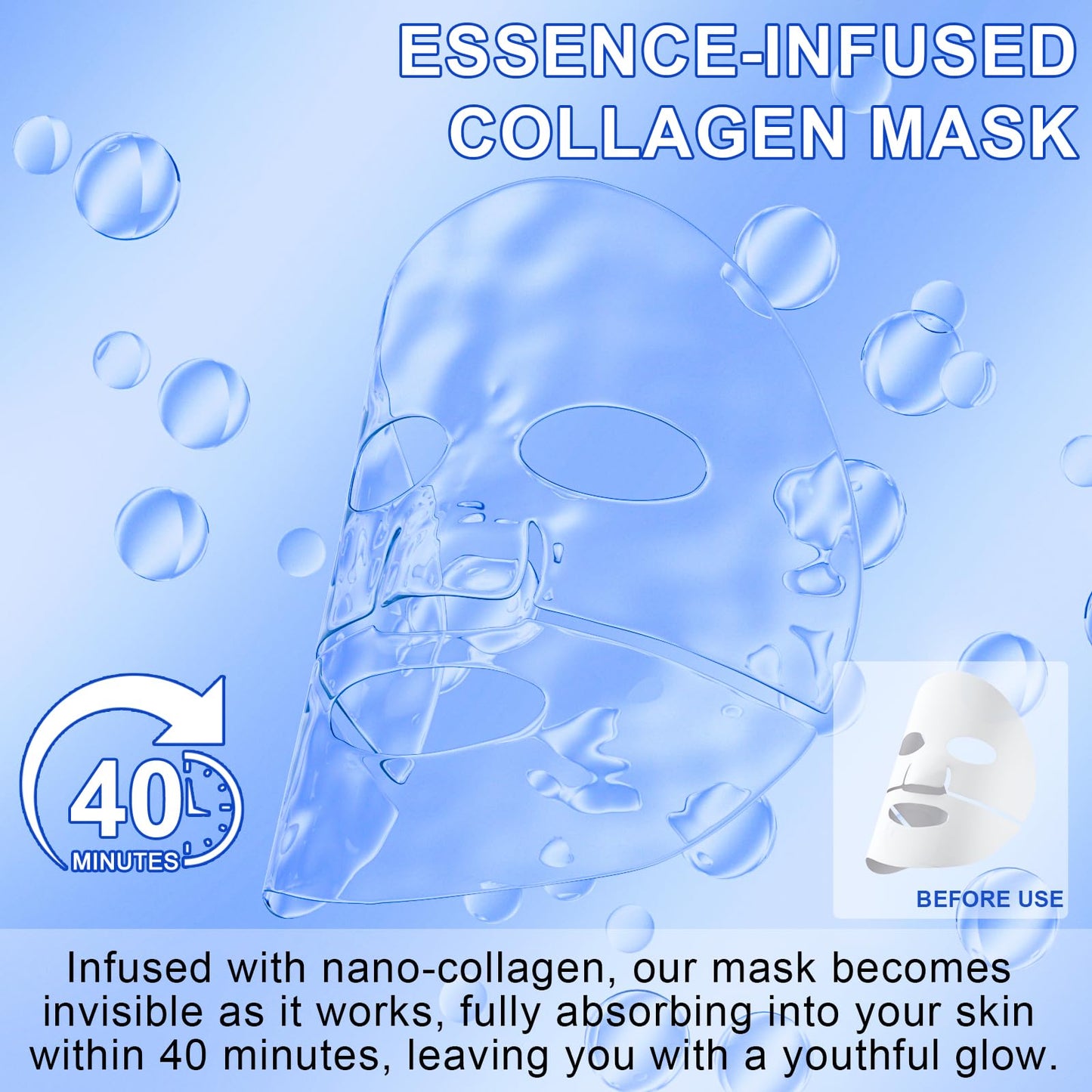 Tamiodfo Bio Collagen Face Mask, Intense Hydration, Soothing & Hydrating Overnight Hydrogel Mask, Reduce Fine Lines & Wrinkles, Pore Minimizing, Elasticity Improvement, Anti Aging and Rejuvinating Sheets 6pcs