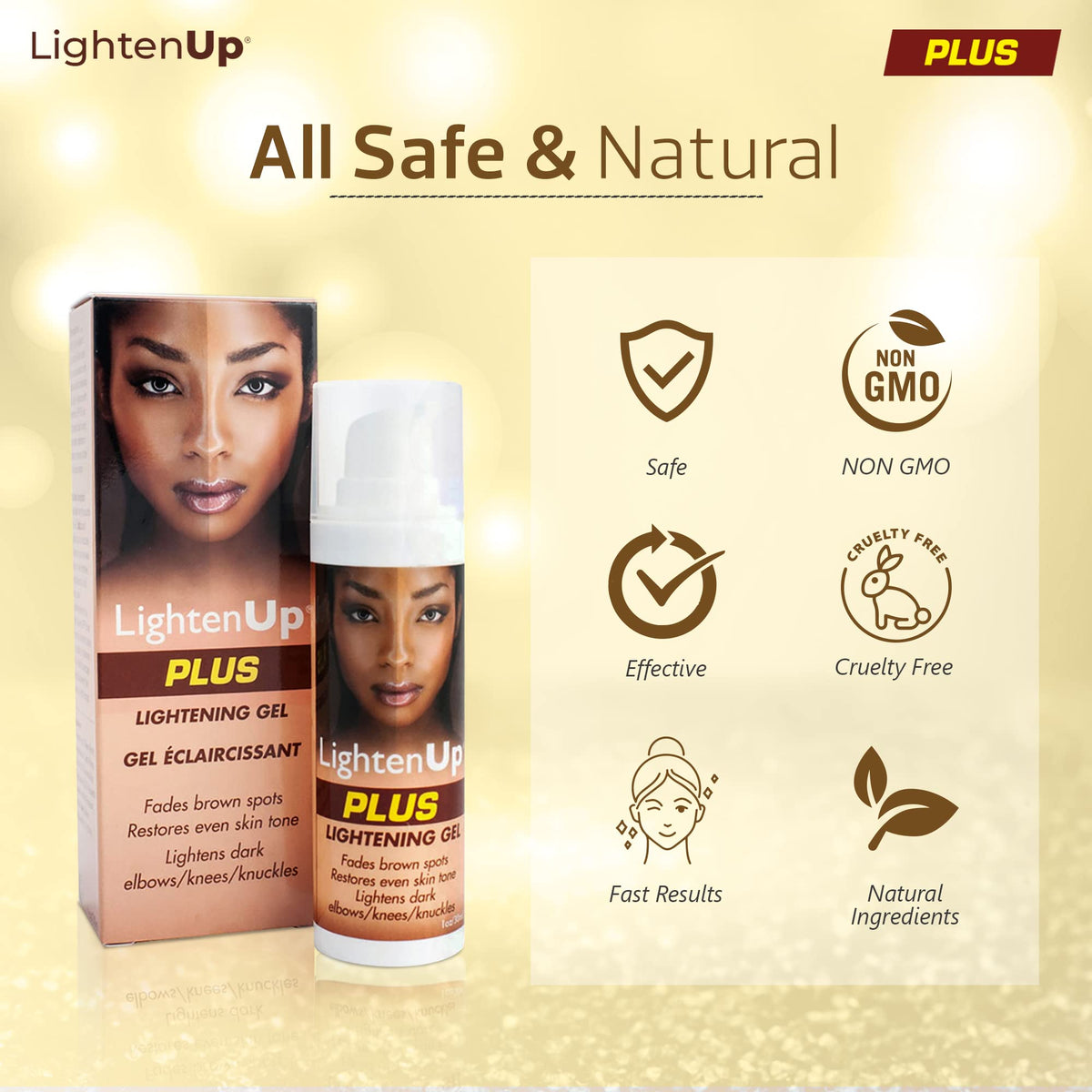 OMIC Lighten-Up LightenUp Plus, Skin Brightening Gel - 30ml/1 Fl oz - Moisturizing Gel to Restores Even Skin Tone, with Shea Butter & Coconut Oil