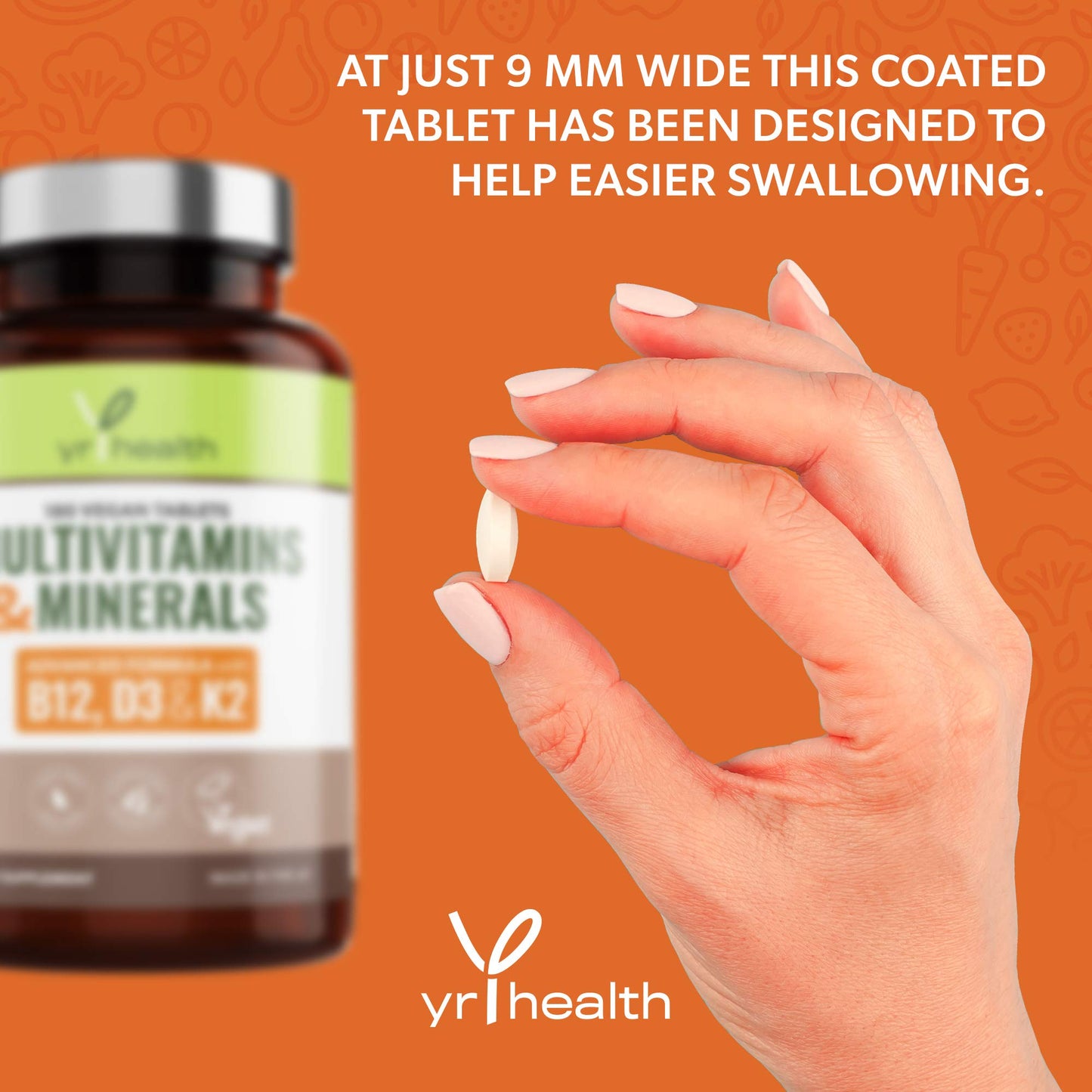 Vegan Multivitamins & Minerals with Vitamin B12, D3 & K2, Zinc and Iron, 180 Vegan Society Registered Tablets for Men and Woman, 6 Month Supply - Made in The UK by YrHealth
