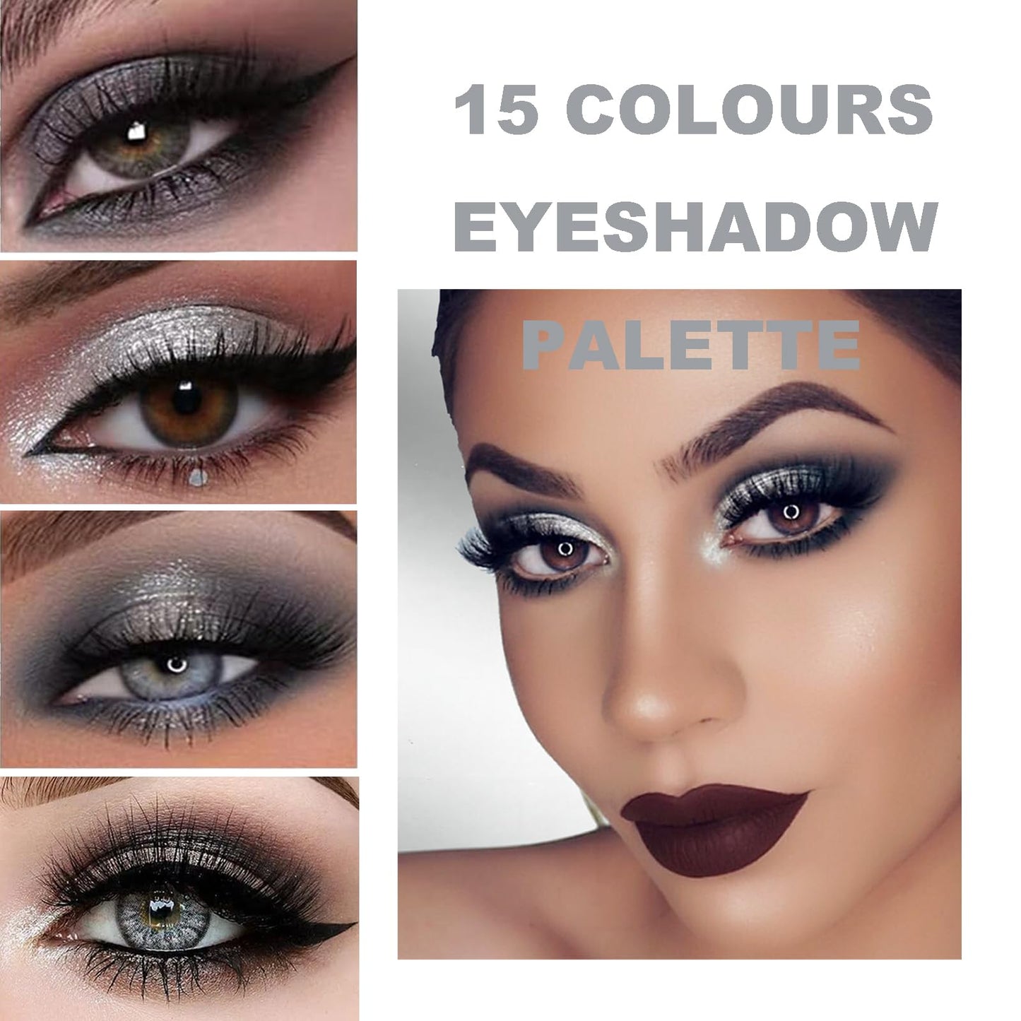 QUIWEN Black Eyeshadow Palette, Smokey Eye Shadow Pallets For Women, 15 Colour Matte Glitter Eyeshadow Palette, Black Silver Gray White Eyeshadow, Cold Tone Long Lasting Highly Pigmented Gothic Eye Makeup