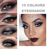 QUIWEN Black Eyeshadow Palette, Smokey Eye Shadow Pallets For Women, 15 Colour Matte Glitter Eyeshadow Palette, Black Silver Gray White Eyeshadow, Cold Tone Long Lasting Highly Pigmented Gothic Eye Makeup