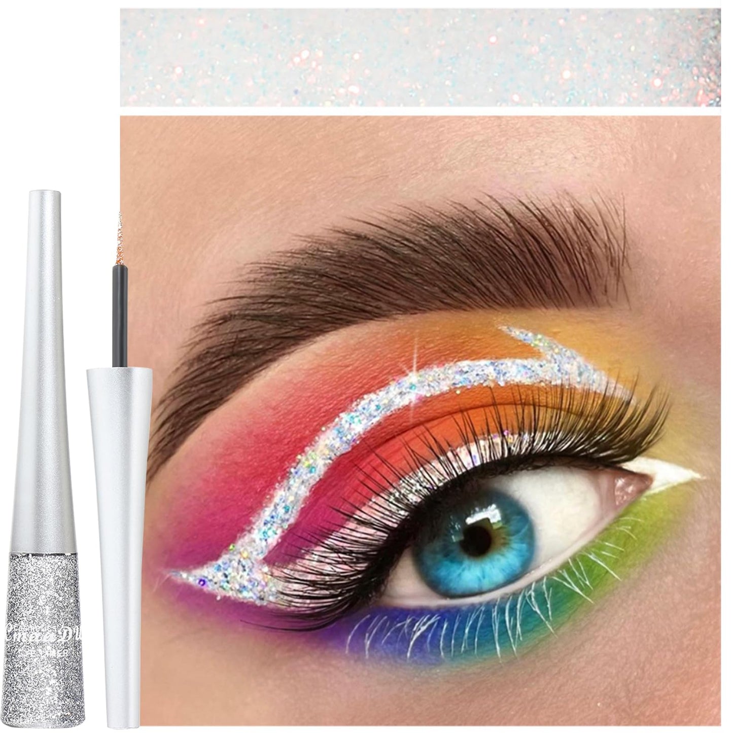 HAORQEE Glitter Eyeliner Silver Liquid Eyeliner Coloured Eye Liner Eye Glitter Makeup, Waterproof Sparkle Long-Lasting Silver Metallic Shimmer White Eyeshadow Coloured Eyeliner(Silver)