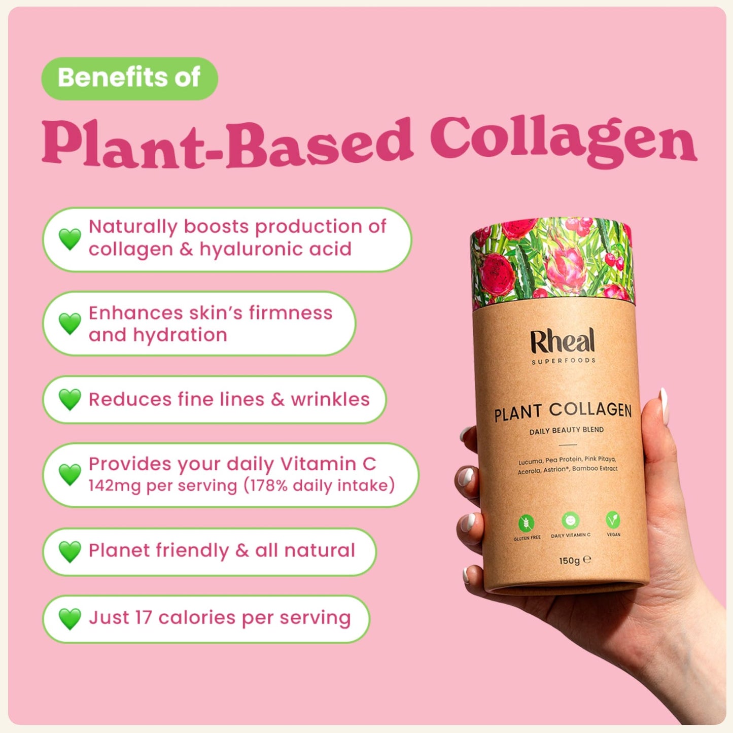 Rheal Plant Collagen 150g | 30 Servings | Increase Collagen Production for Healthier, Younger Looking Skin | Daily Source of Vitamin C | Clinically proven benefits with Astrion | Certified B Corp