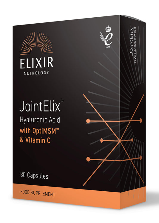 ELIXIR NUTROLOGY JointElix™ 30 Capsules – Hyaluronic Acid, Vitamin C & OptiMSM™ for Joint Health, Supports Collagen Formation of Cartilage. Made in The UK