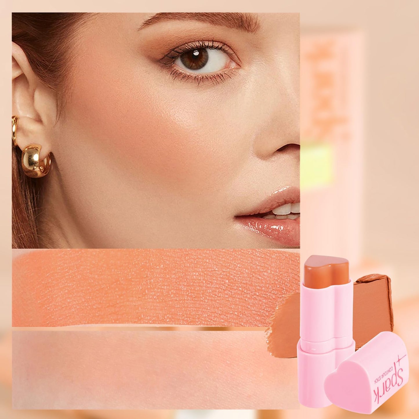 RUICHING Contour Stick, Cream Bronzer Blush Stick, Blushers for Cheeks Make Up, Natural Long Lasting Highly Pigmented Face Shaping & Contouring Stick, Smooth Easy to Apply Face Make-Up for Women