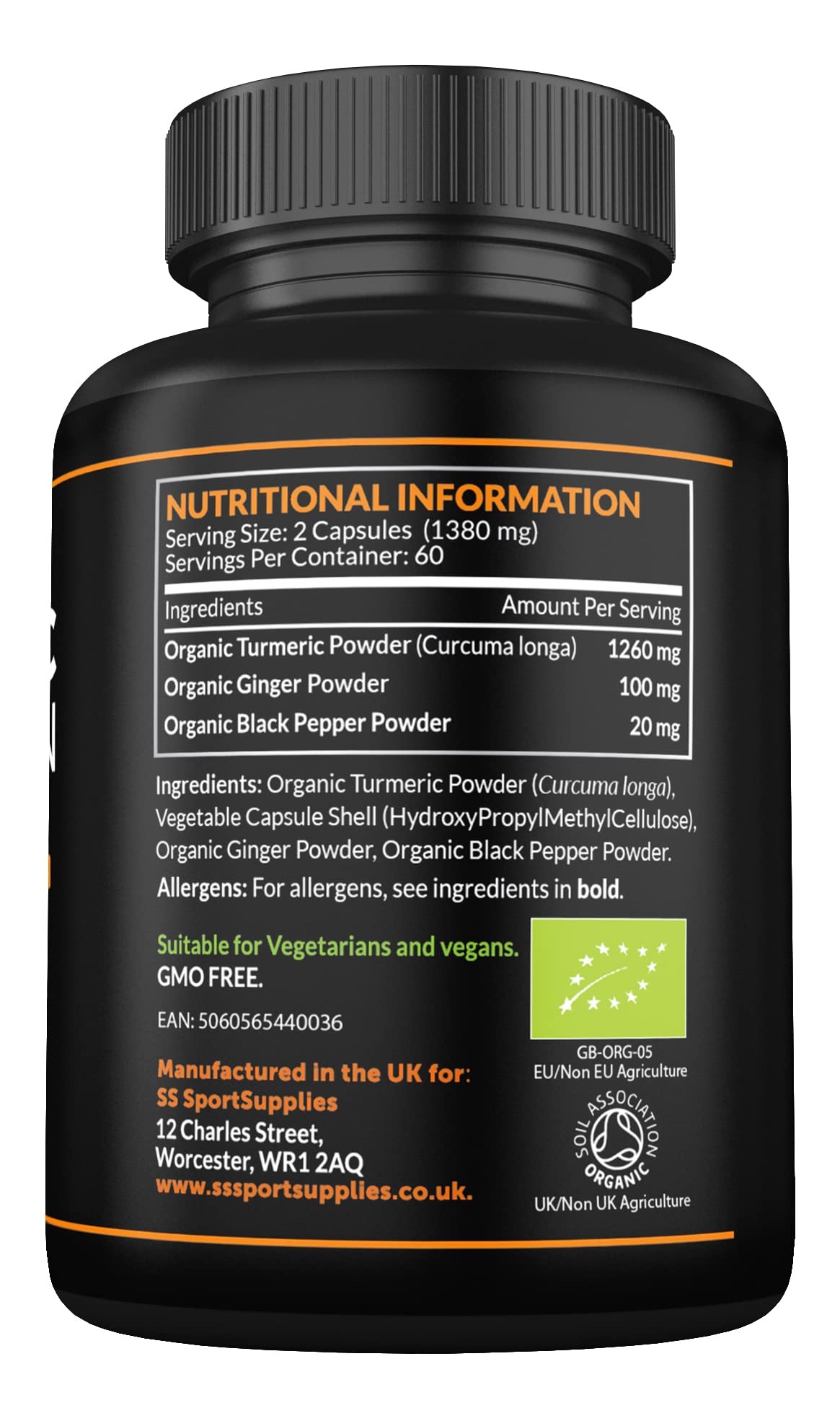 Organic Turmeric Capsules High Strength and Black Pepper with Active Curcumin with Ginger 1380mg - Advanced Tumeric - Each 120 Veg Capsule is Organic