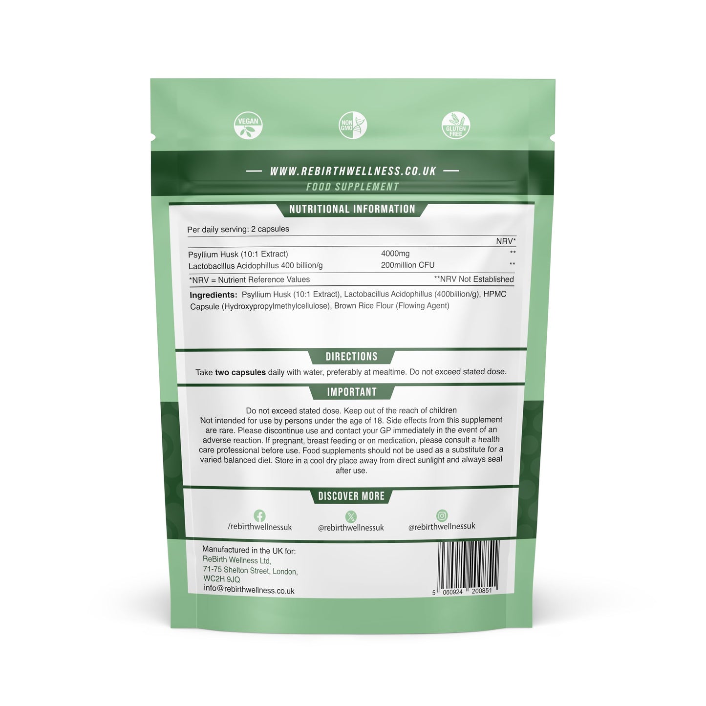 REBIRTH WELLNESS BE YOURSELF | ONLY BETTER Psyllium Husk Fibre Supplement 4000mg with Probiotic Acidophilus – 120 Capsules, High Fiber Supplement for Digestion & Gut Health,3rd Party Lab Tested, UK Made by Rebirth Wellness