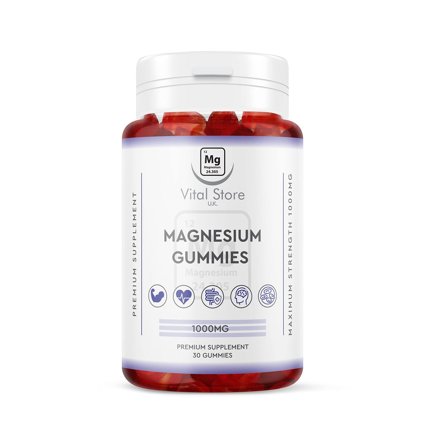 Magnesium Gummies 1000MG - Vegan 1 Month Supply - Berry Flavour - High Strength Magnesium Gummies - Magnesium Supplements, 30 Count (Pack of 1)