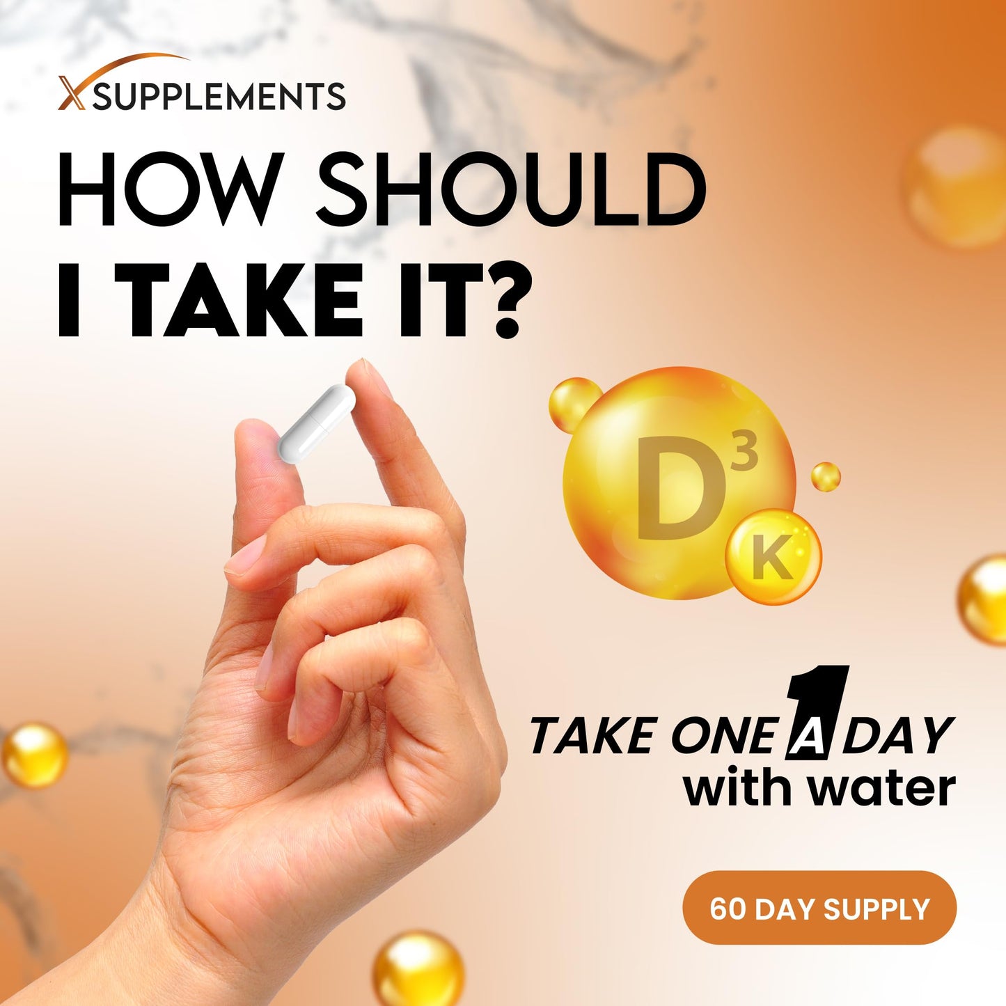 X Supplements Vitamin D3 5000 IU with K2 100μg | 1-A-Day | 60 High Strength Vitamin D Tablets | MK-7 Menaquinone | Vitamin D3 | Bone, Immune & Heart Support | Supplements for Adults