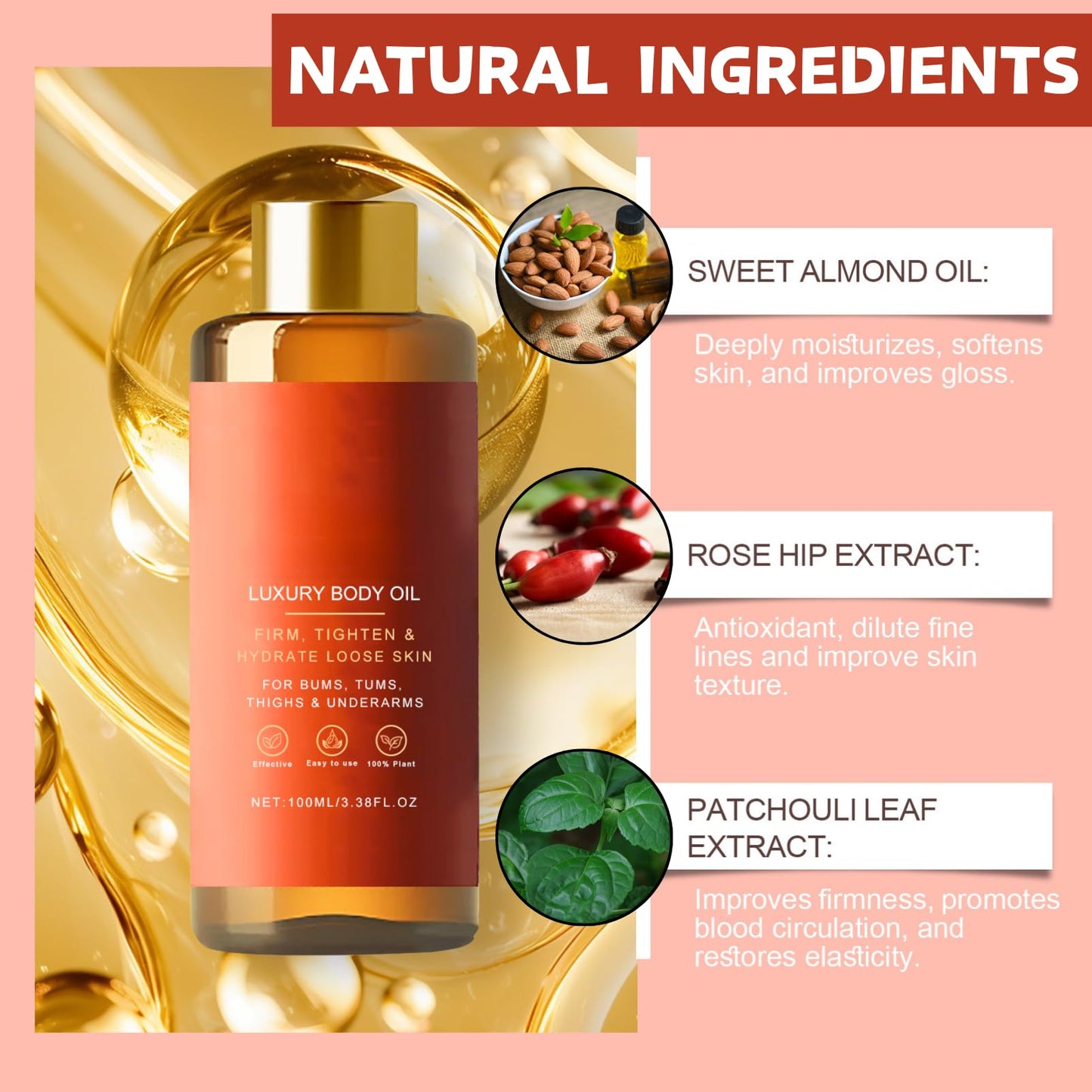 ISBEAUSOLS 2PCS Magic Body Firming Oil, Magic Luxury Body Oil, Moisturising Body Oil for Women, Hydrate & Tighten Loose Skin, Reduce Fine Line & Wrinkles, Imporve Skin Tone, Friendly to All Skin Types, 100ml × 2