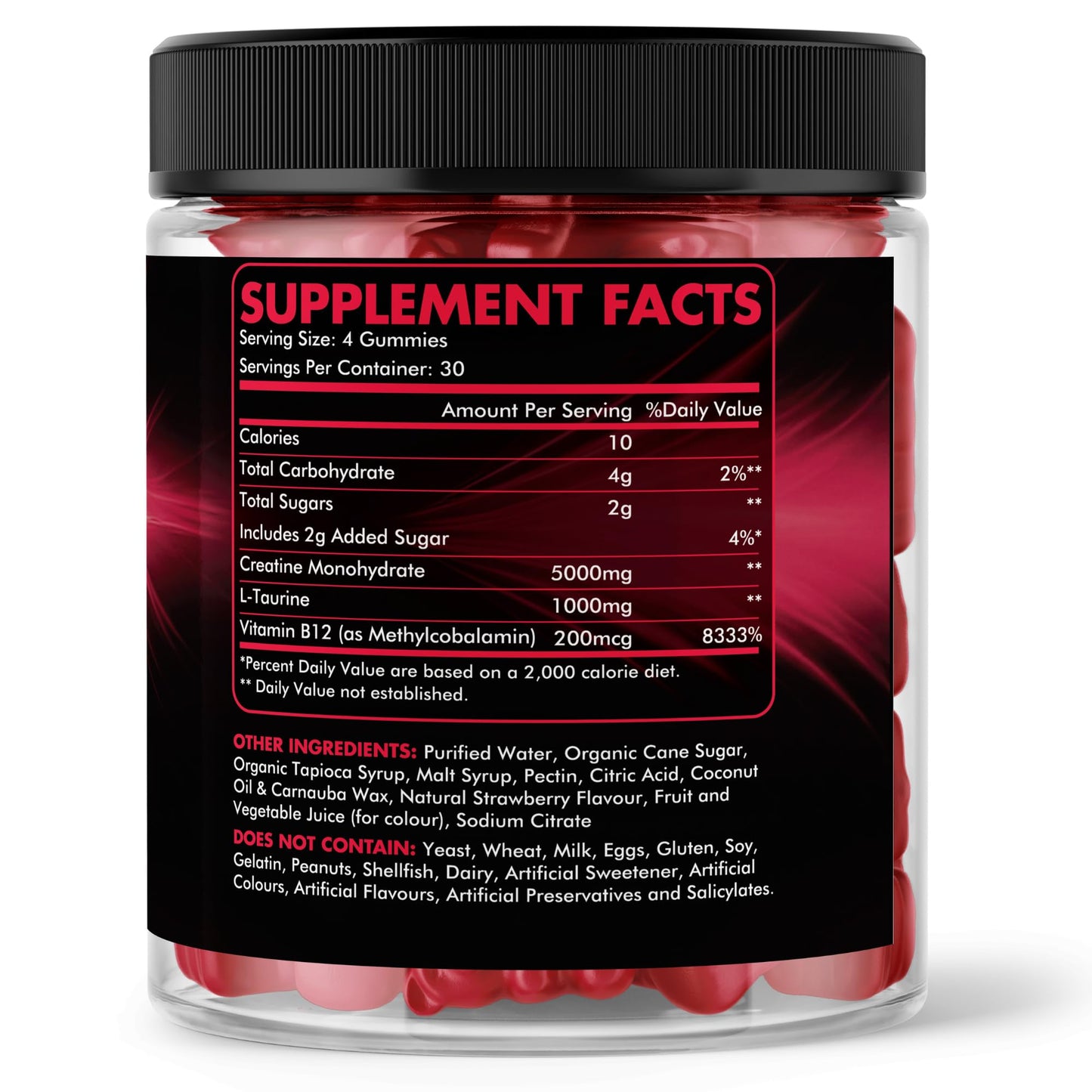 Creatine 120 Gummies Max 5000mg for Men & Women Creatine Monohydrate Plus B12 and L-Taurine Chewable Gummies, Strawberry Flavour 1 Month Supply (1 Count (Pack of 120), Strawberry)