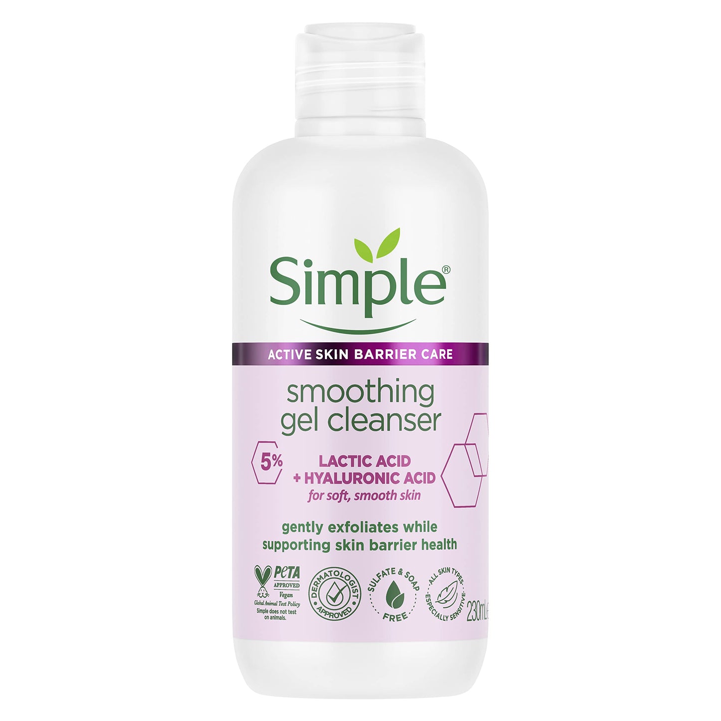 Simple Smoothing Gel Cleanser with 5 Percent AHA and Hyaluronic Acid 230 ml