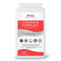 Vitamin B Complex + | 120 Vegan Capsules | High Strength & High Absorption | 8 Essential B Vitamins | Methylated with Folate, B6 & B12 | Made in The UK by RYXX