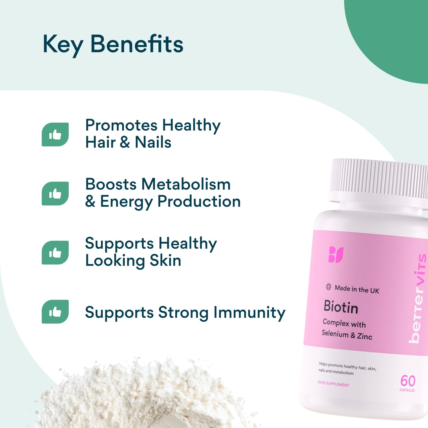 Bettervits Biotin | Potent 12,000mcg | Includes Zinc & Selenium | Hair & Nails | Supports Metabolism | Immunity | Antioxidant